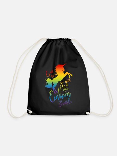 Einhorn satteln Spruch Regenbogen Silhouette bunt - Turnbeutel - Schwarz