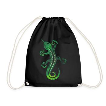 Green lizard, tribal and tattoo style. - Drawstring Bag - black - Front