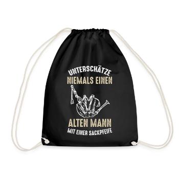 Sackpfeife Dudelsack Opa Großvater Bockpfeife - Turnbeutel - Schwarz - Vorne