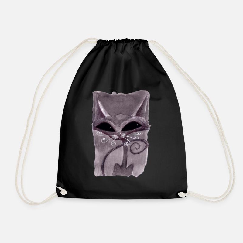 Serial Cat 08 - Drawstring Bag - black