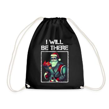 Futuristic Sci-Fi Punk Santa Claus Cyborg - Drawstring Bag - black - Front