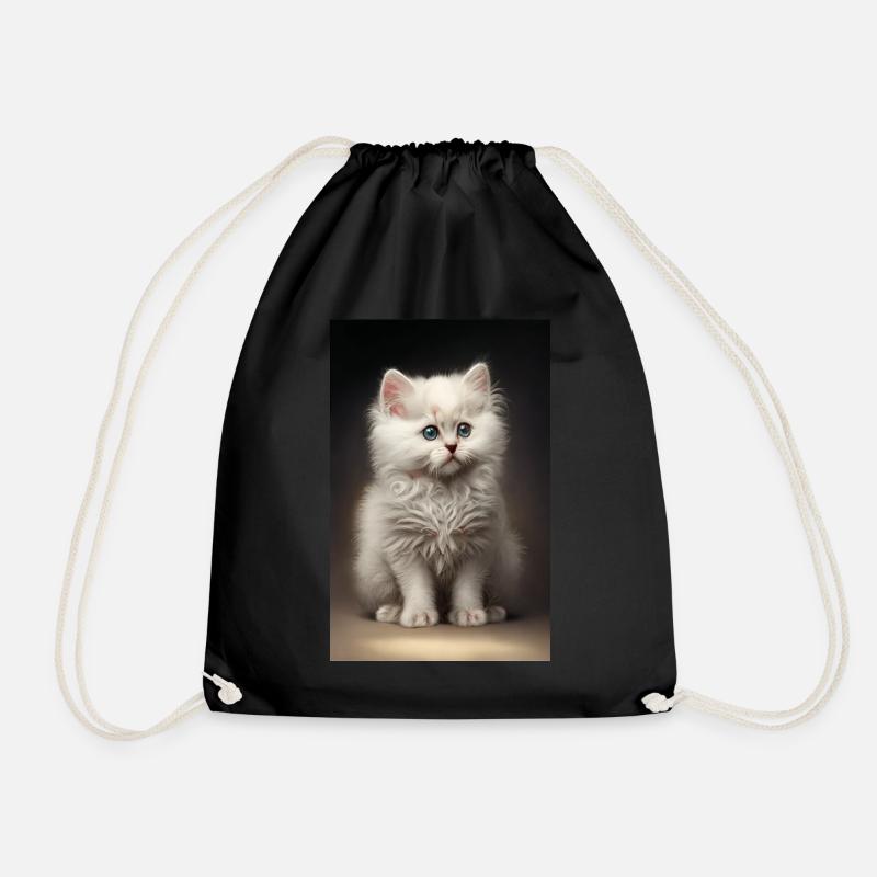 White kitten - Drawstring Bag - black