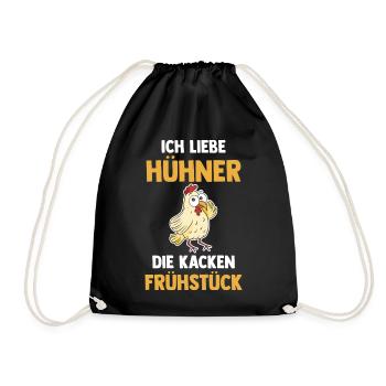 Ich Liebe Hühner Die Kacken Frühstück - Turnbeutel - Schwarz - Vorne