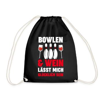 Wein Bowler Bowlen Kegeln Bowling - Turnbeutel - Schwarz - Vorne