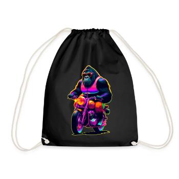 Gorilla on motorcycle with sunglasses - Drawstring Bag - black - Front