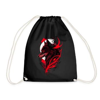 Red and Black Wolf Head at the moon - Drawstring Bag - black - Front