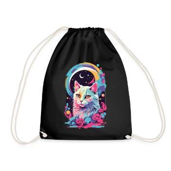 Magische Pastell Goth Katze bei Nacht mit Rosen - Turnbeutel - Schwarz - Vorne