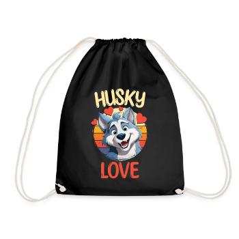 Husky Love Dog Sled Dog Dog Breed Winter - Drawstring Bag - black - Front