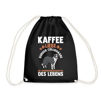 Kaffee Hund Border Collie - Turnbeutel - Schwarz - Vorne