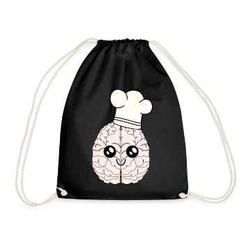 Brain chef chef hat smart cooking culinary art - Drawstring Bag - black - Front