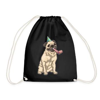 Mops Geburtstag Tröte - Turnbeutel - Schwarz - Vorne