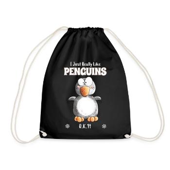 I Just Really Like Penguins Pinguin Spruch - Turnbeutel - Schwarz - Vorne