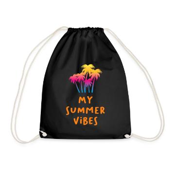 Summer Vibes Palm Trees Quote Holiday Island Colorful - Drawstring Bag - black - Front