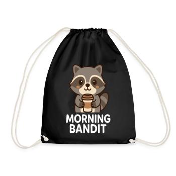 Cuddly raccoon with coffee cup - Drawstring Bag - black - Front