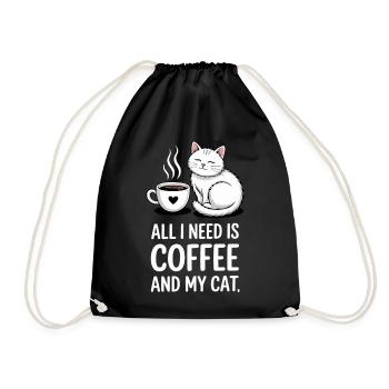 Coffee And Cat Saying Caffeine Lover - Drawstring Bag - black - Front