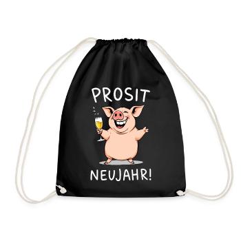 Silvester Party lustig Prosit Neujahr Schwein - Turnbeutel - Schwarz - Vorne