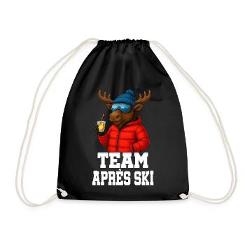 Team Apres Ski - Elch mit Schnaps - Party Crew - Turnbeutel - Schwarz - Vorne