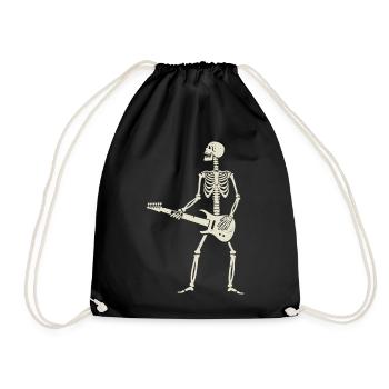 Funny Skeleton Playing Guitar Rock and Roll Fans  - Drawstring Bag - black - Front