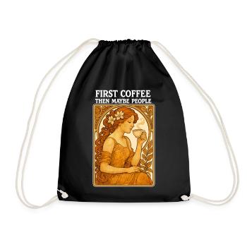 Erst Kaffee Dann Menschen Vintage Pin-Up Geschenk - Turnbeutel - Schwarz - Vorne