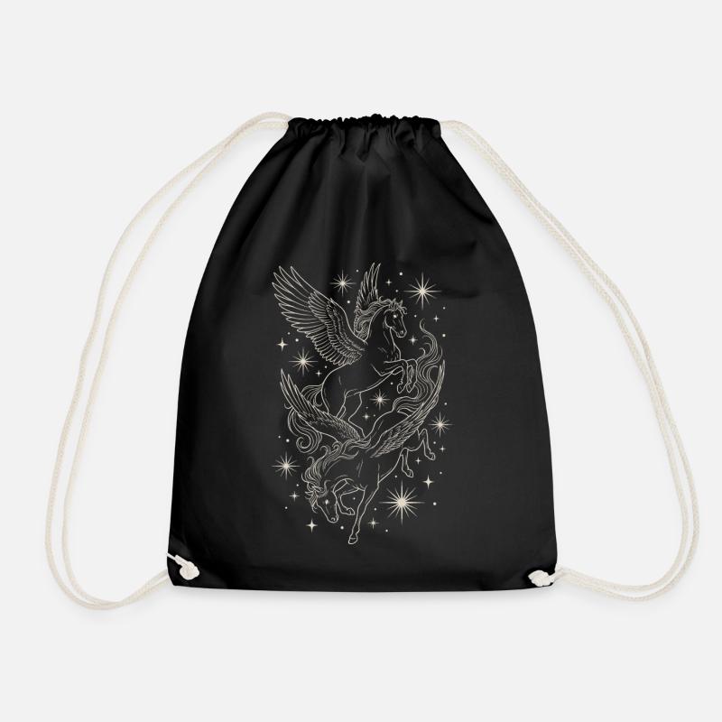 Two Celestial Pegasus Horses Between Stars - Drawstring Bag - black