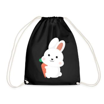 Cute White Bunny Rabbit Holding Carrot Cartoon Art - Turnbeutel - Schwarz - Vorne