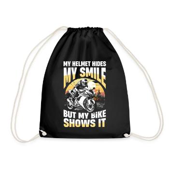 My helmet hides my smile but my bike - Drawstring Bag - black - Front