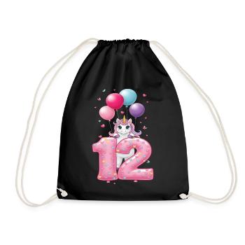 12 ans de fille licorne mignonne 12e anniversaire - Sac de sport léger - noir - Devant