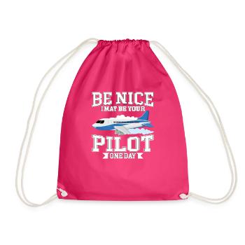 Funny pilot airplane passenger airplane flying - Drawstring Bag - fuchsia - Front
