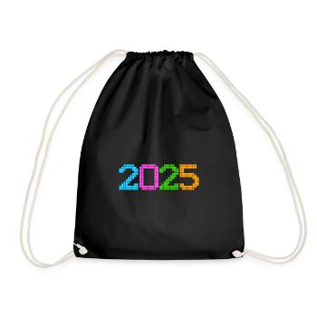 Bunte Jahreszahl 2025 in Pixelgrafik - Turnbeutel - Schwarz - Vorne