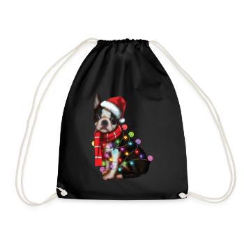 Chien Boston Terrier de Noël - Drôle de chiot de Noël - Sac de sport léger - noir - Devant