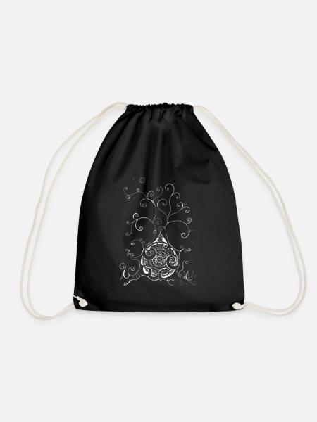 Verspielter Schneebaum in Schwarz-Weiß mit Mandala - Turnbeutel - Schwarz