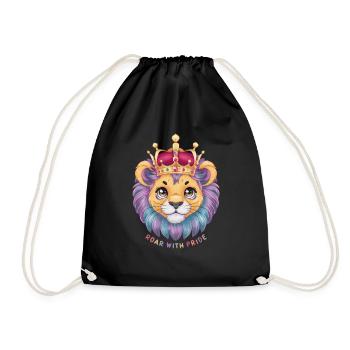 Kawaii lion with crown and inscription - Drawstring Bag - black - Front