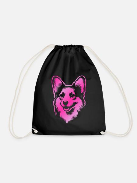 Corgi Drawing Dog Head Pink - Drawstring Bag - black