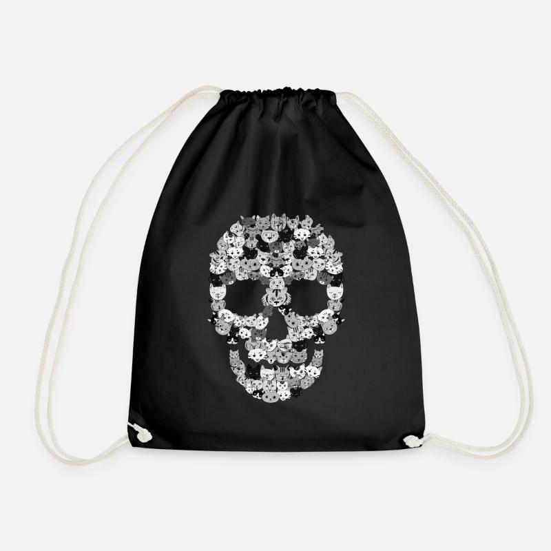 Skull Cats | Kitten cat head gift - Drawstring Bag - black
