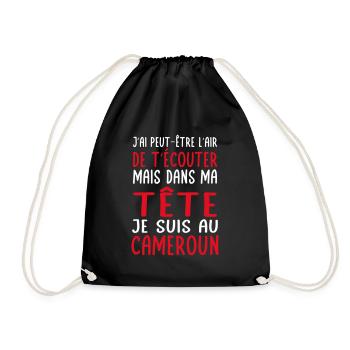 Dans ma tête je suis au Cameroun - Cadeau humour - Sac de sport léger - noir - Devant