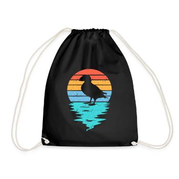 Cut Puffin Silhouette in Sea - Drawstring Bag - black - Front