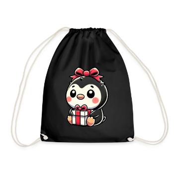 Santa Claus and penguin with gift - Drawstring Bag - black - Front