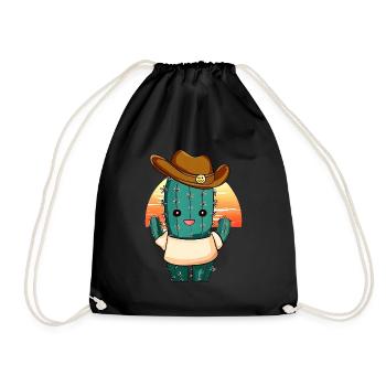 Kawaii cowboy cactus in sunset - Drawstring Bag - black - Front