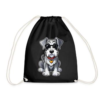 Cool Schnauzer Dog with Sunglasses - Drawstring Bag - black - Front