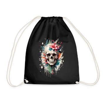 Woman skull with flowers, flowery skull - Drawstring Bag - black - Front