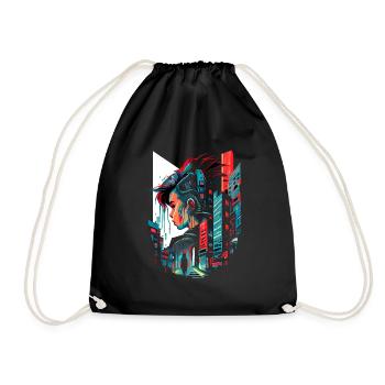 Surreal futuristic cyber comic city - Drawstring Bag - black - Front