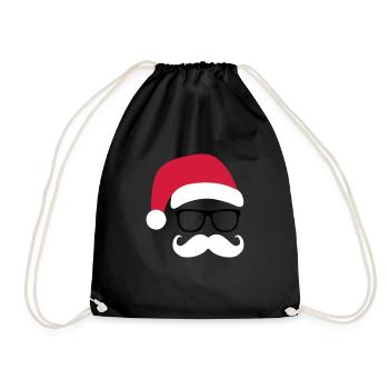Funny Weihnachtsmann mit Nerd Brille und Mustache - Turnbeutel - Schwarz - Vorne