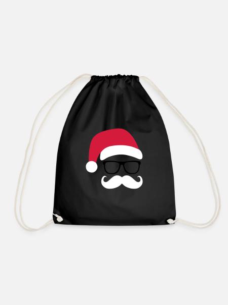 Funny Santa Claus with nerd glasses and mustache - Drawstring Bag - black
