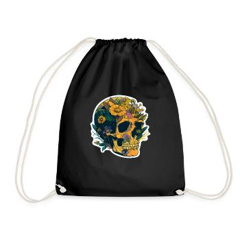 Human Skull & Flowers 20 - Drawstring Bag - black - Front