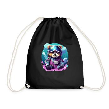 Cute Baby Bear in Winter Look Gift Teddy Bear - Drawstring Bag - black - Front