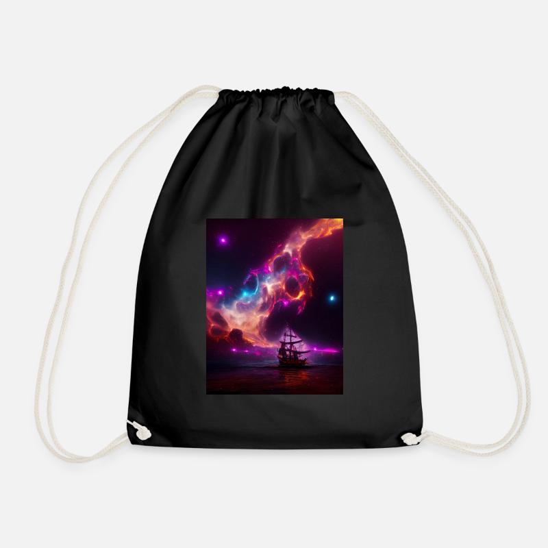 Pirate ship in space - Drawstring Bag - black