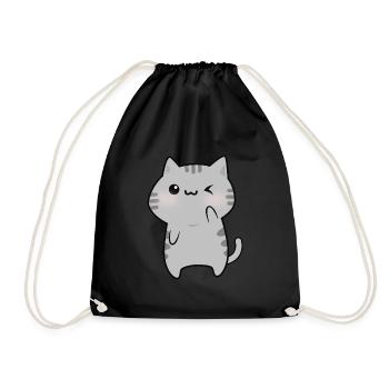 Cute gray cat cartoon - Drawstring Bag - black - Front