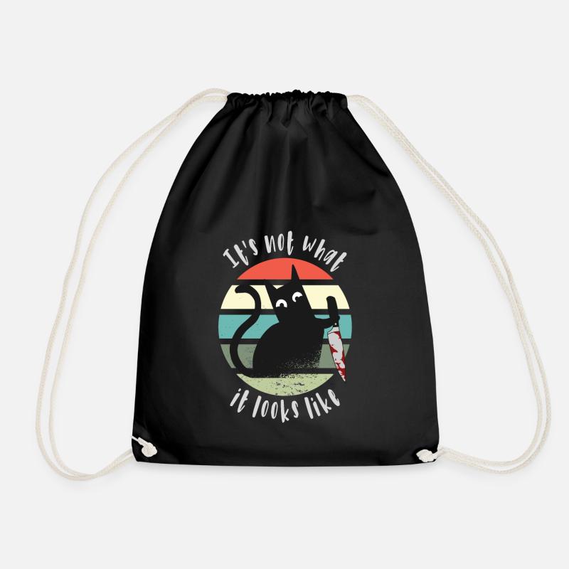 It's not what it looks like, Cat with knife - Drawstring Bag - black