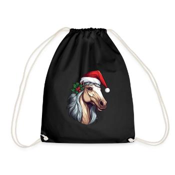 Pferd Weihnachten Pferdekopf Winter Reiten - Turnbeutel - Schwarz - Vorne