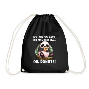 Süßer Panda Bambus Natur Donut Spruch - Turnbeutel - Schwarz - Vorne